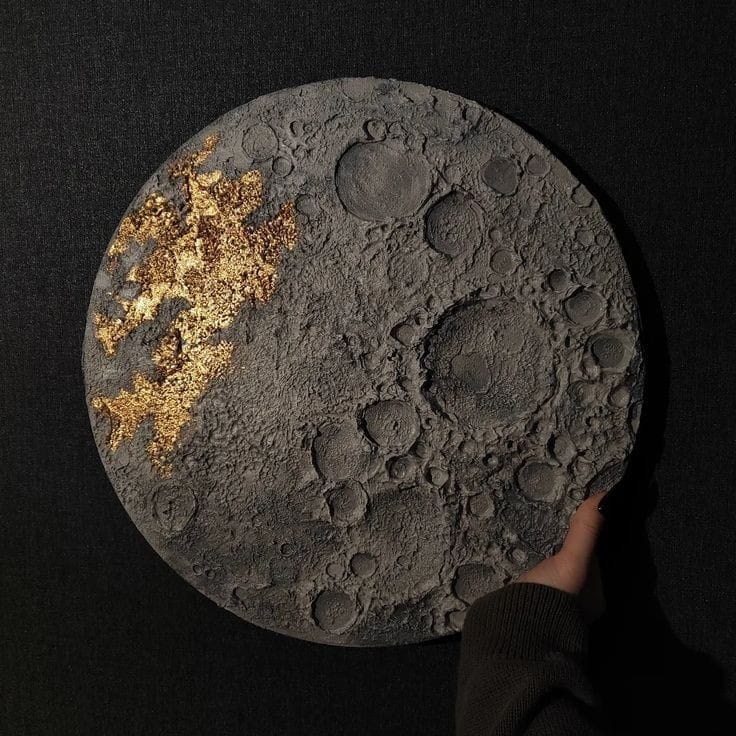 Pre recorded - Glow in the dark Moon Wall Decor with Texture Painting & Gold Foil by Redart by Puja