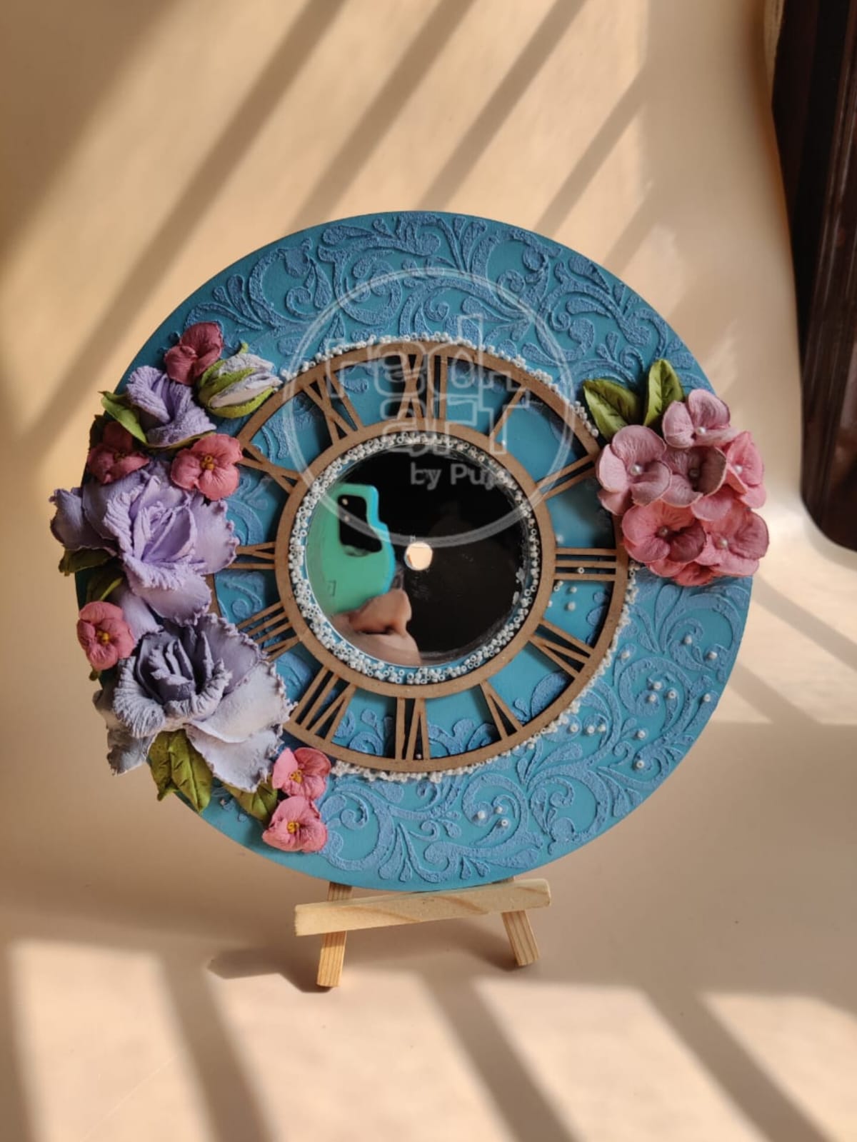 Rose & Hydrangea Blue Clock - 10 inch