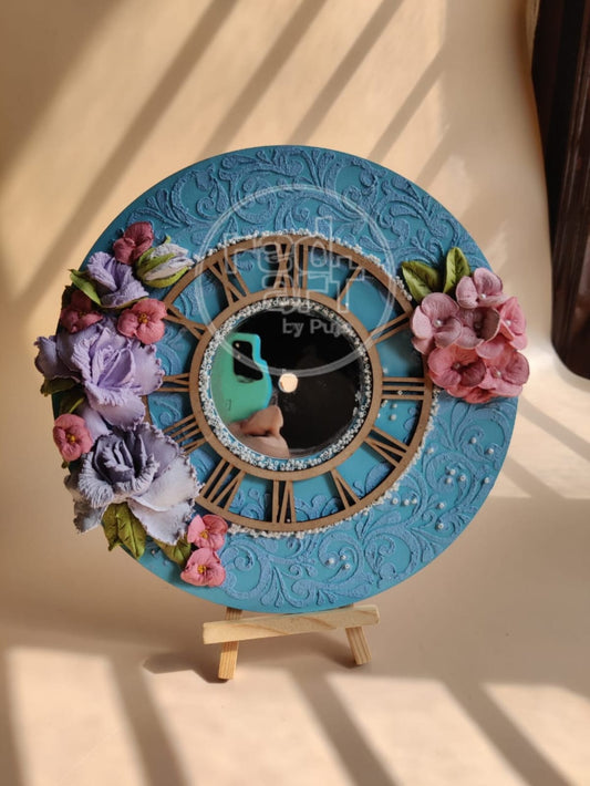 Rose & Hydrangea Blue Clock - 10 inch