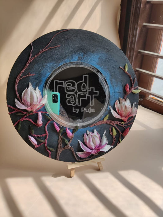 Rustic vintage magnolia mirror - 12 inch