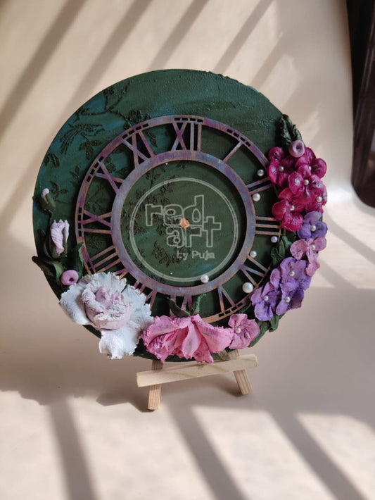 Rose & Hydrangea Green Clock - 8 inch