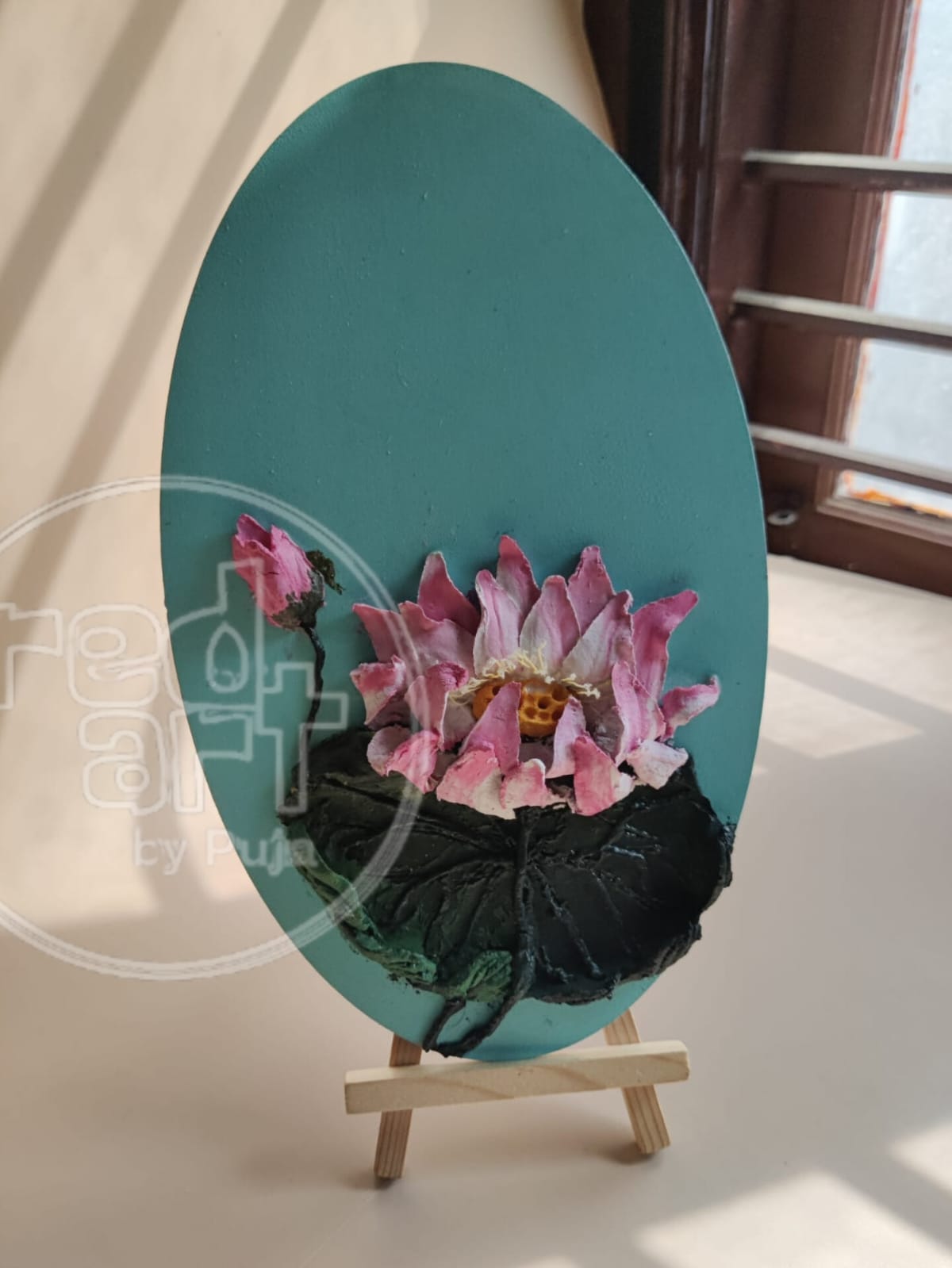 Lotus nameplate on wooden ovel - 10 inch
